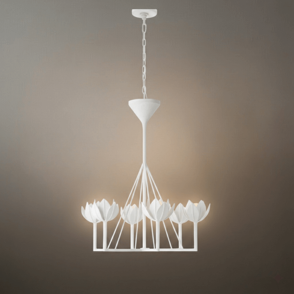 Modern Lotus Chandelier — Curved Petal Shades & Brass Frame